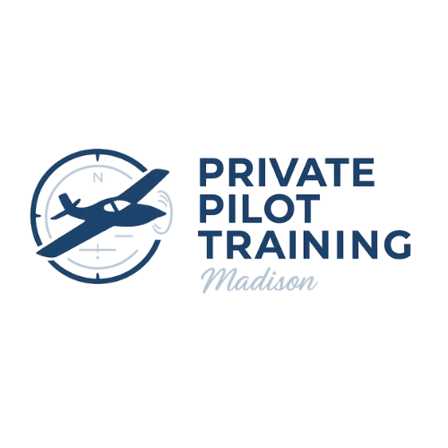 Private pilot training logo with airplane silhouette and compass design